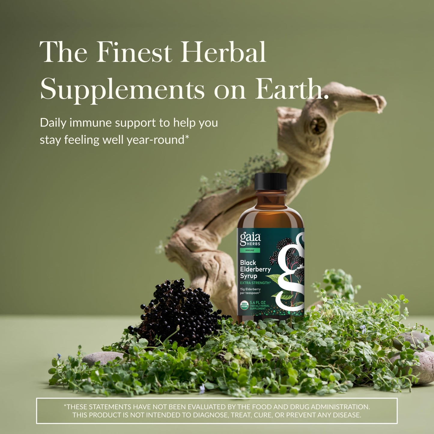 Close up of Gaia Herbs Black Elderberry label highlighting USDA Organic seal