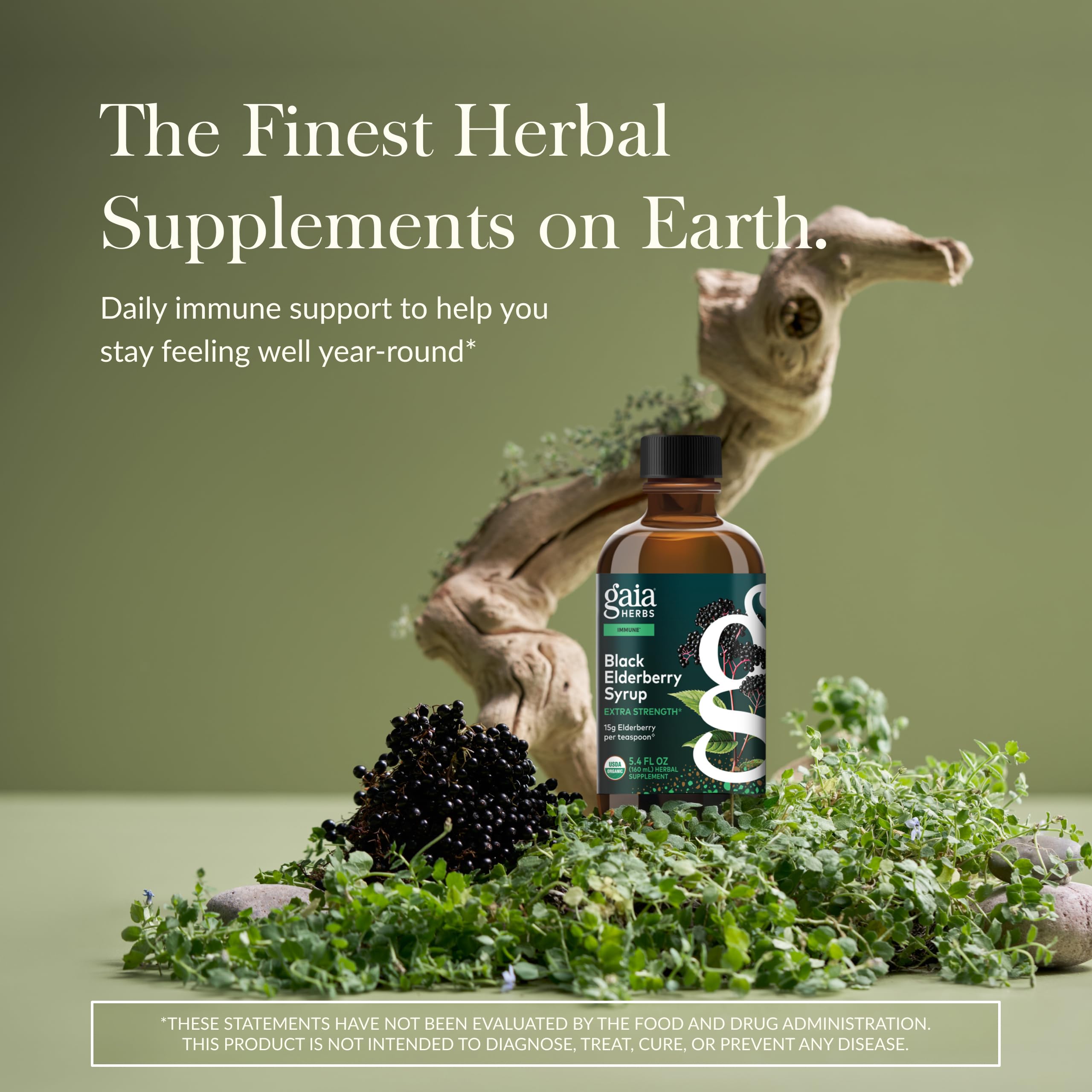 Close up of Gaia Herbs Black Elderberry label highlighting USDA Organic seal
