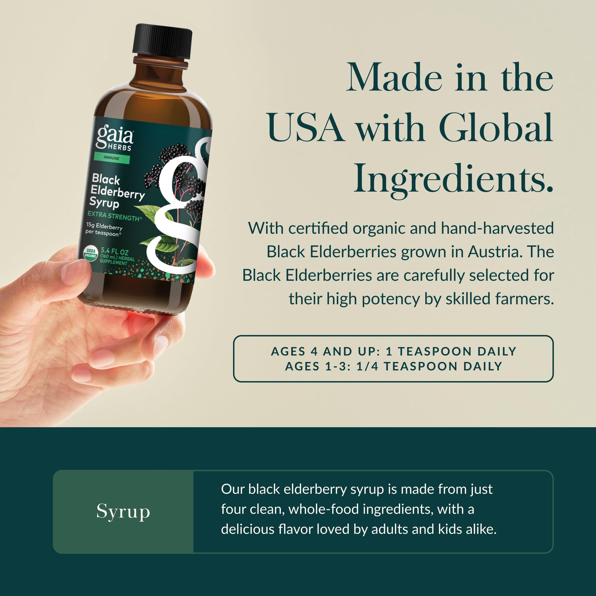 Side view of Gaia Herbs liquid immune supplement bottle