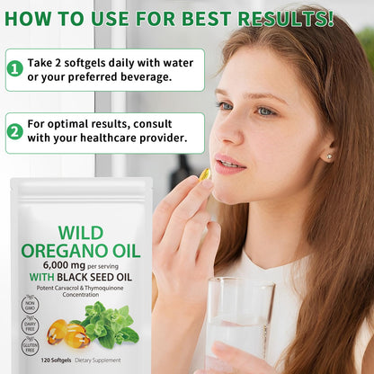 Full packaging view of Tooffi plant based wild oregano capsules highlighting digestive and respiratory benefits
