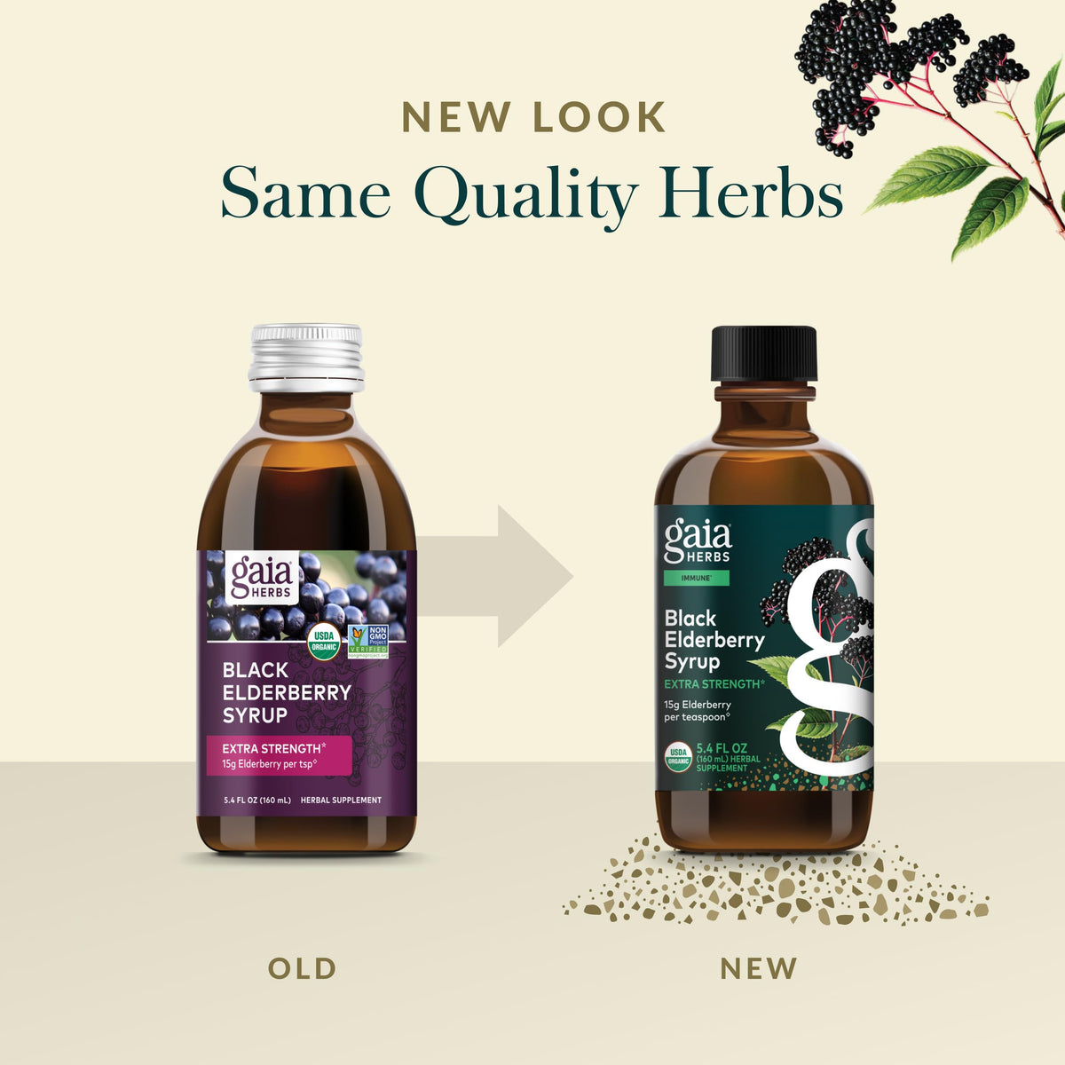 Gaia Herbs Black Elderberry Syrup packaging showing dosage instructions