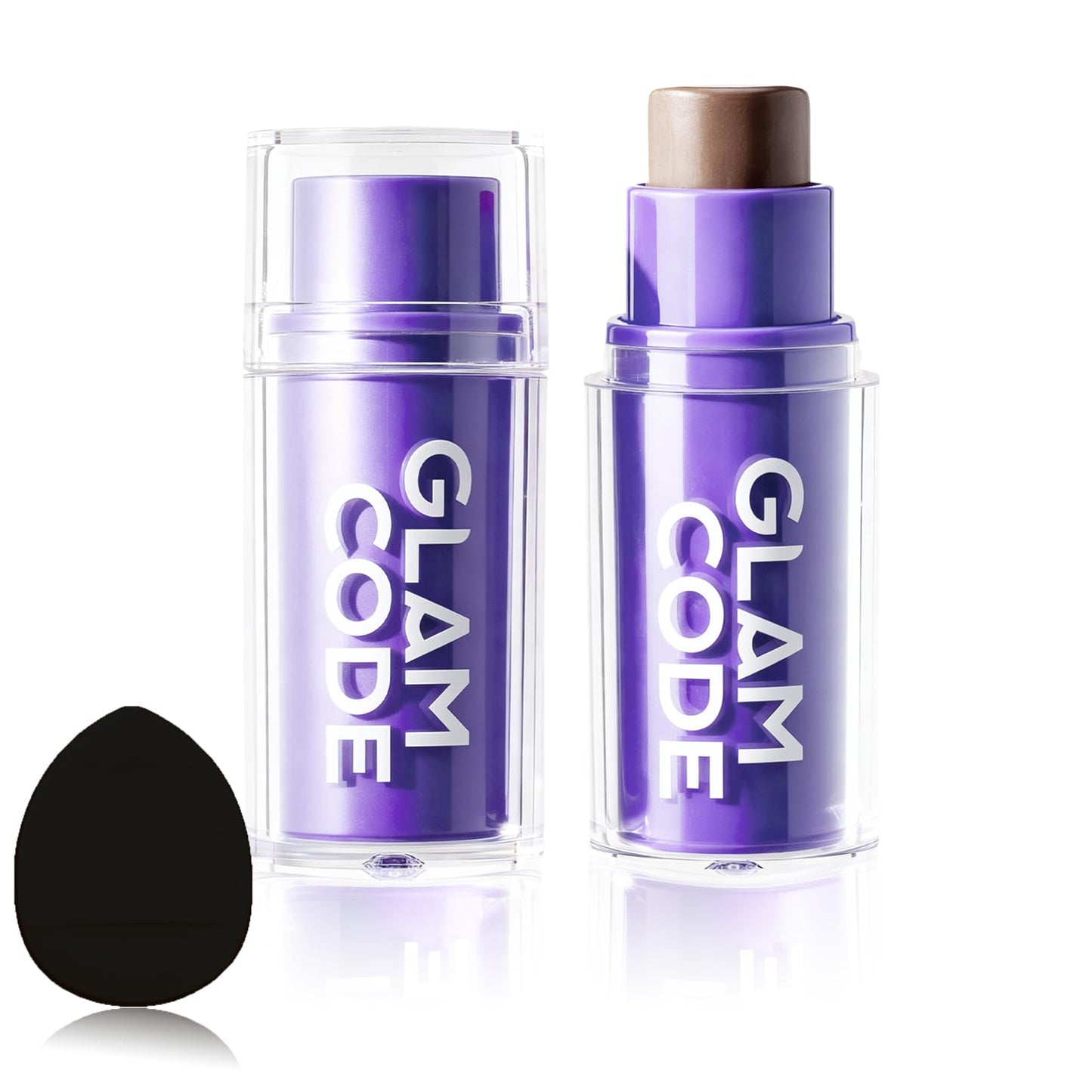 Glam Code cream bronzer stick open showing the cool-toned gray brown cream makeup stick.