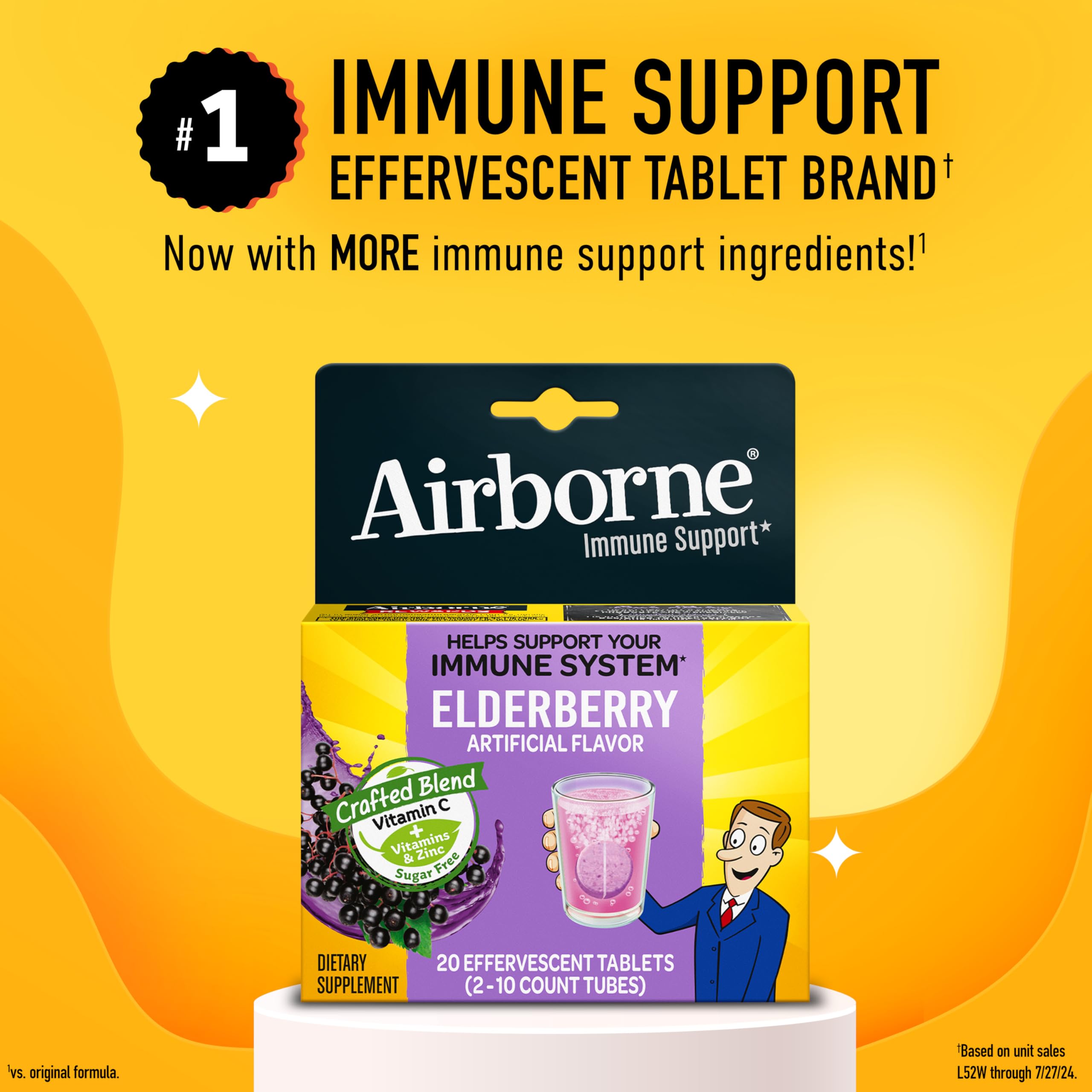 Airborne black elderberry sugar free immune support tablets inside two ten count portable storage tubes
