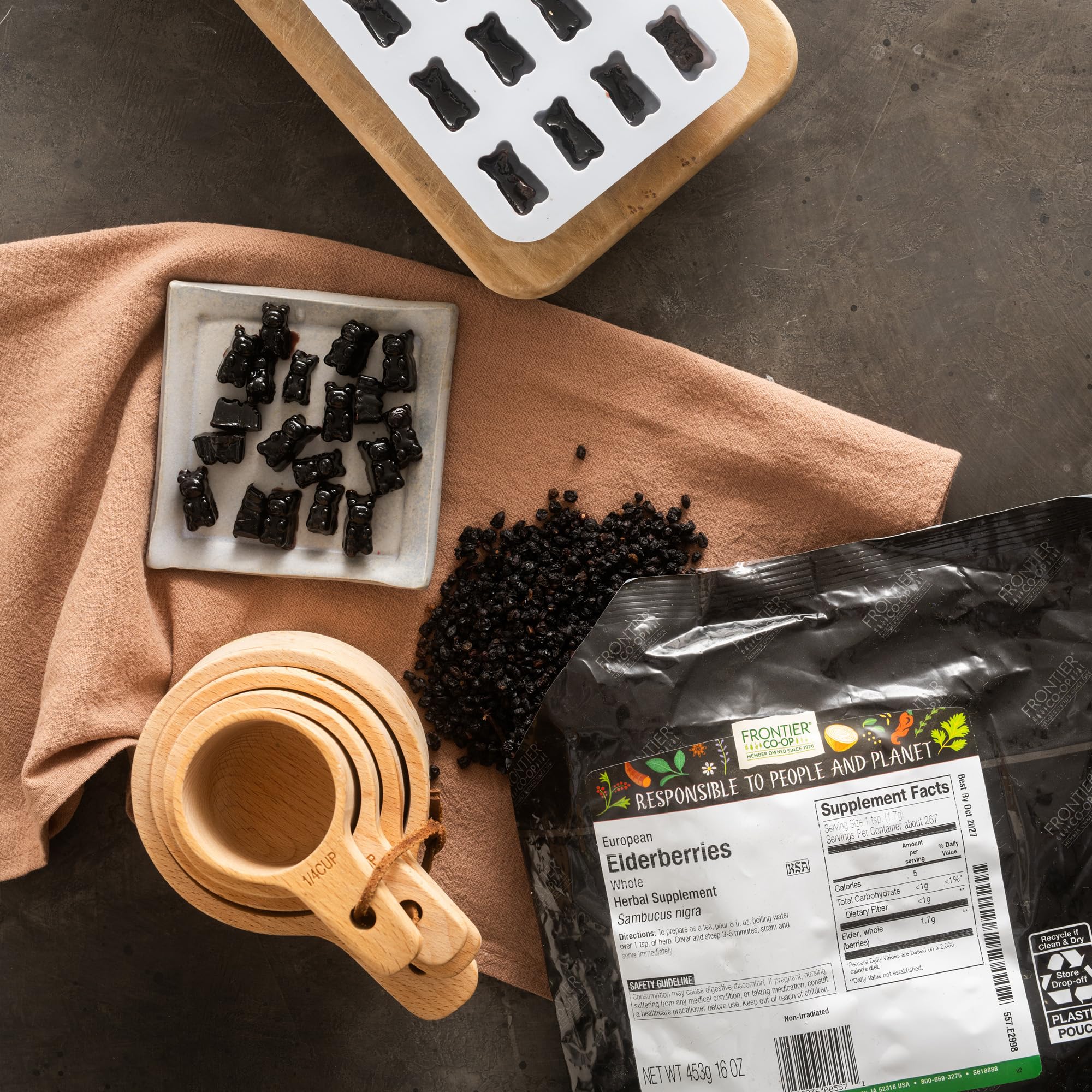 Frontier Co Op Organic Dried Elderberries bag close up