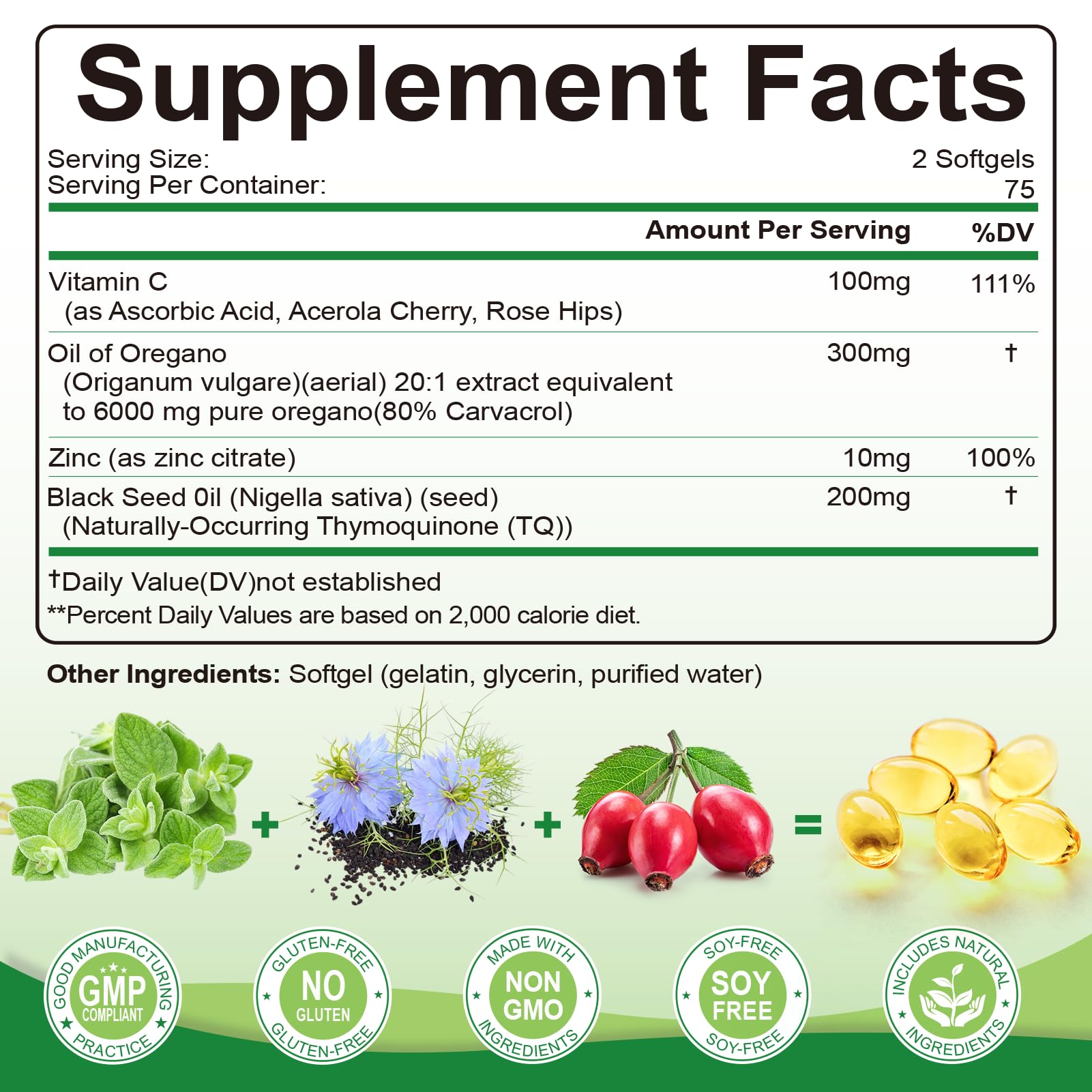 SIGNILIFE 6000mg herbal supplement bottle showing the supplement facts panel with carvacrol details.