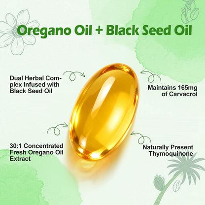 BEWORD herbal capsules supplement facts label detailing carvacrol and thymoquinone percentages.