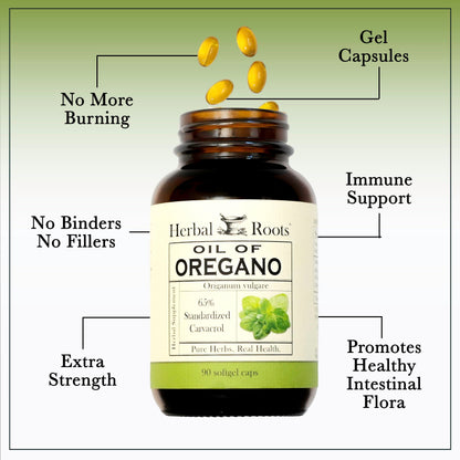 Herbal Roots non GMO oregano oil dietary supplement for digestive support