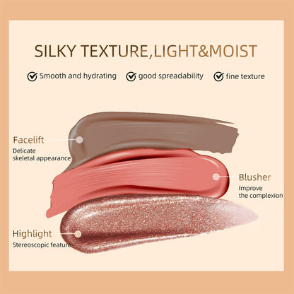 Swatches of the smooth hydrating liquid bronzer formulas on medium skin tones.