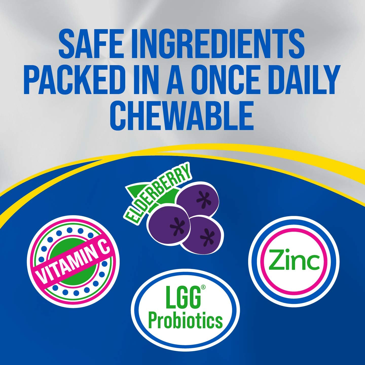 Back label of Culturelle Kids Immune Defense showing dietary facts and allergen-free certifications
