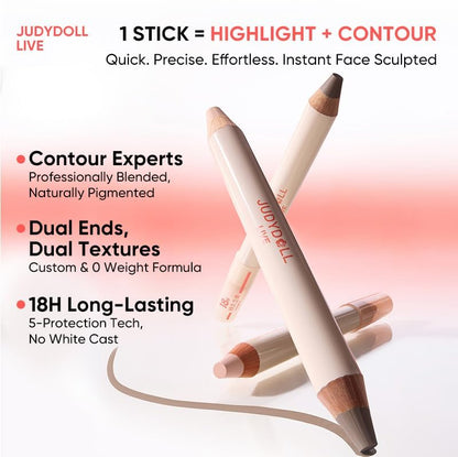 Judydoll contour duo shade 02 natural warm skin tone swatches on fair to warm skin.