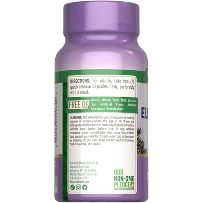 Natural vegetarian friendly black elderberry immune system health booster capsule count