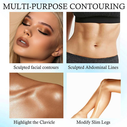 Before and after application demonstration of the blendable smooth nose contouring stick on fair skin tone.