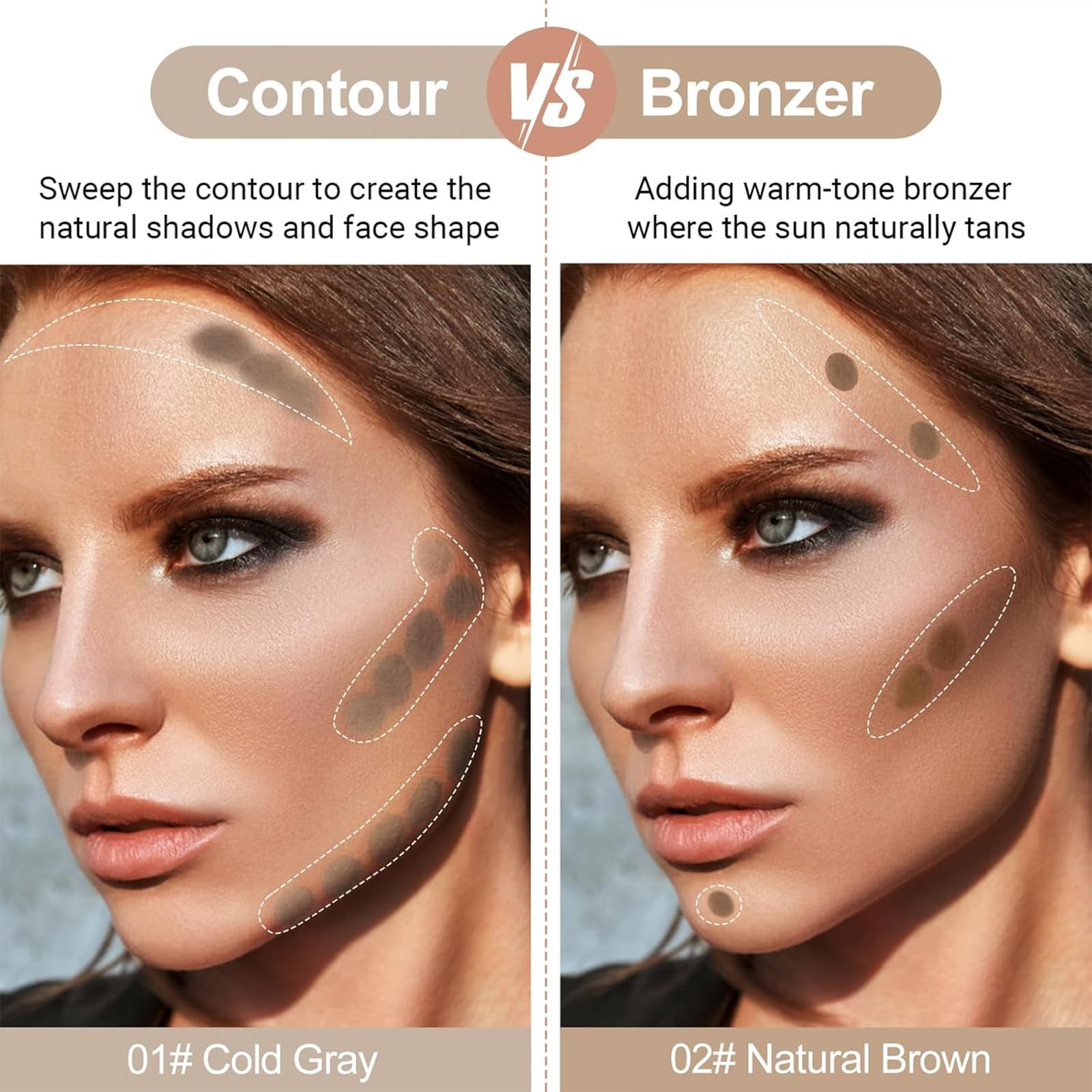HJXUQIME grey-brown liquid contour cream applied on fair skin to demonstrate the cool ash undertone.
