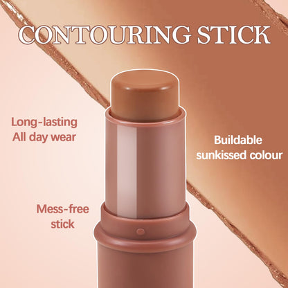 Sweatproof multi use face contour stick being applied to the cheekbones for definition.