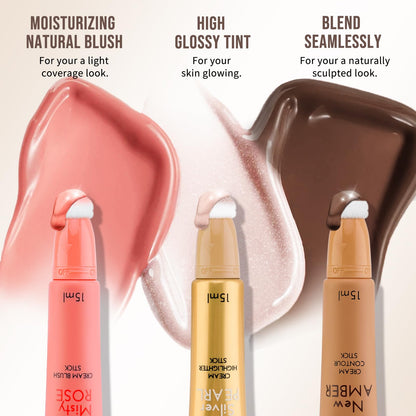 Color Nymph glow liquid highlighter tube being applied to highlight facial features.