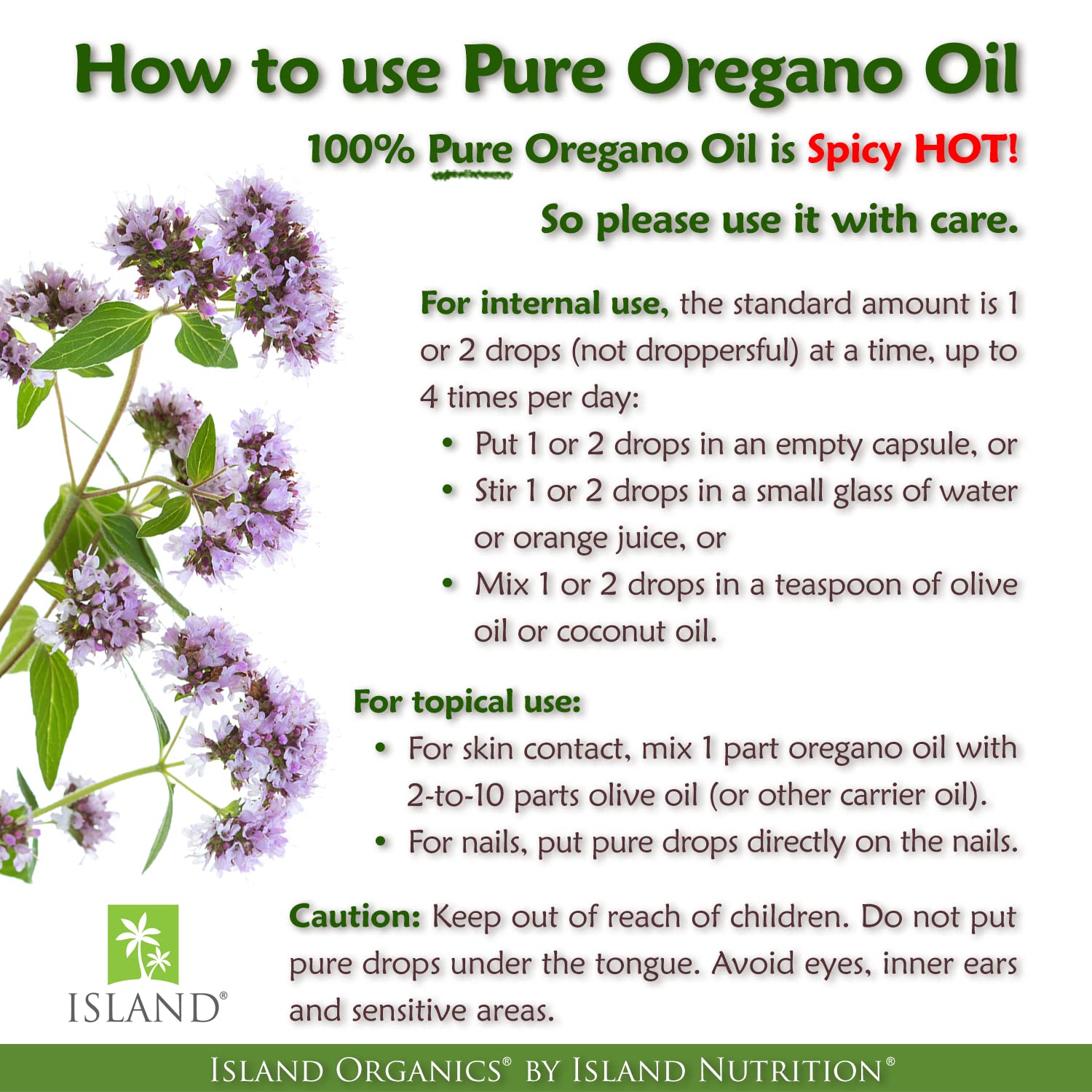 Natural wild oregano vulgare essential extract dropper bottle view