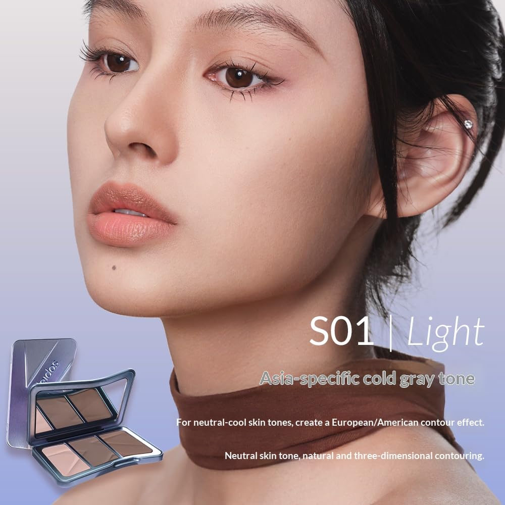 Kaleidos Tri-Color Contour Palette open compact with built-in mirror and included contour brush
