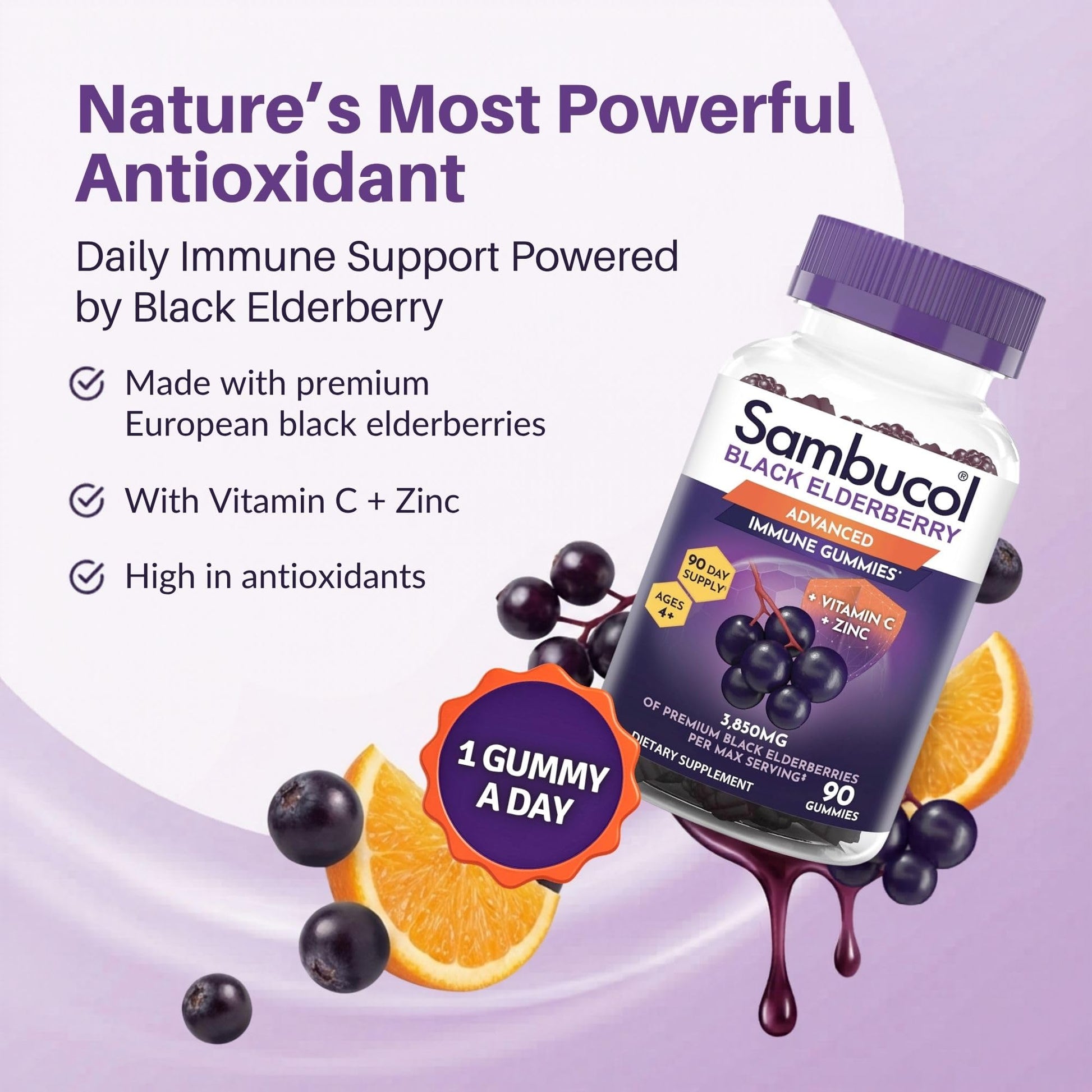Dista USA black elderberry chewable vegan gummies close up visual