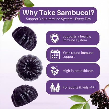 Sambucol dietary supplement ingredients list and allergen free information on bottle