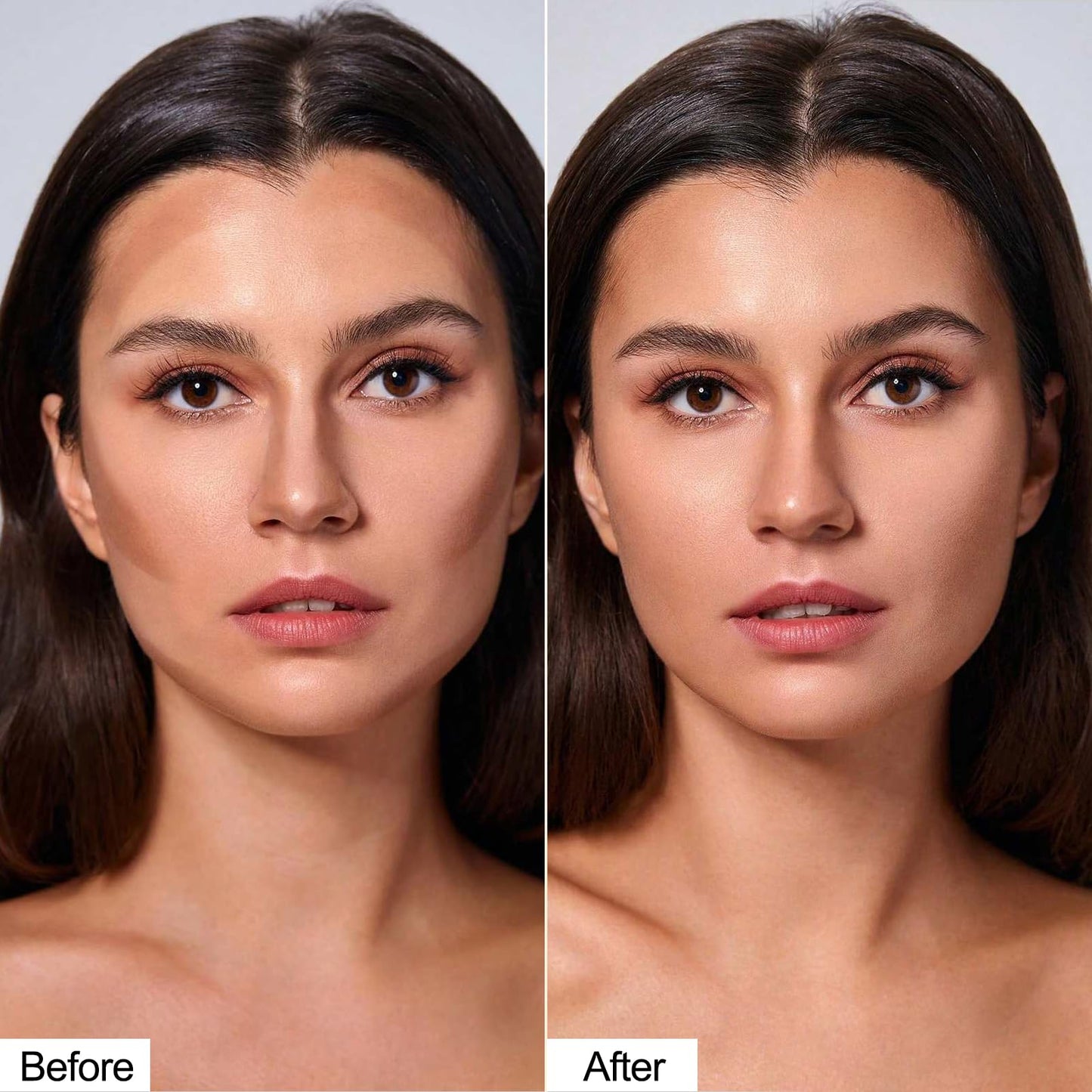 Waterproof testing of Erinde long lasting face shaping makeup showing water droplets on the product.