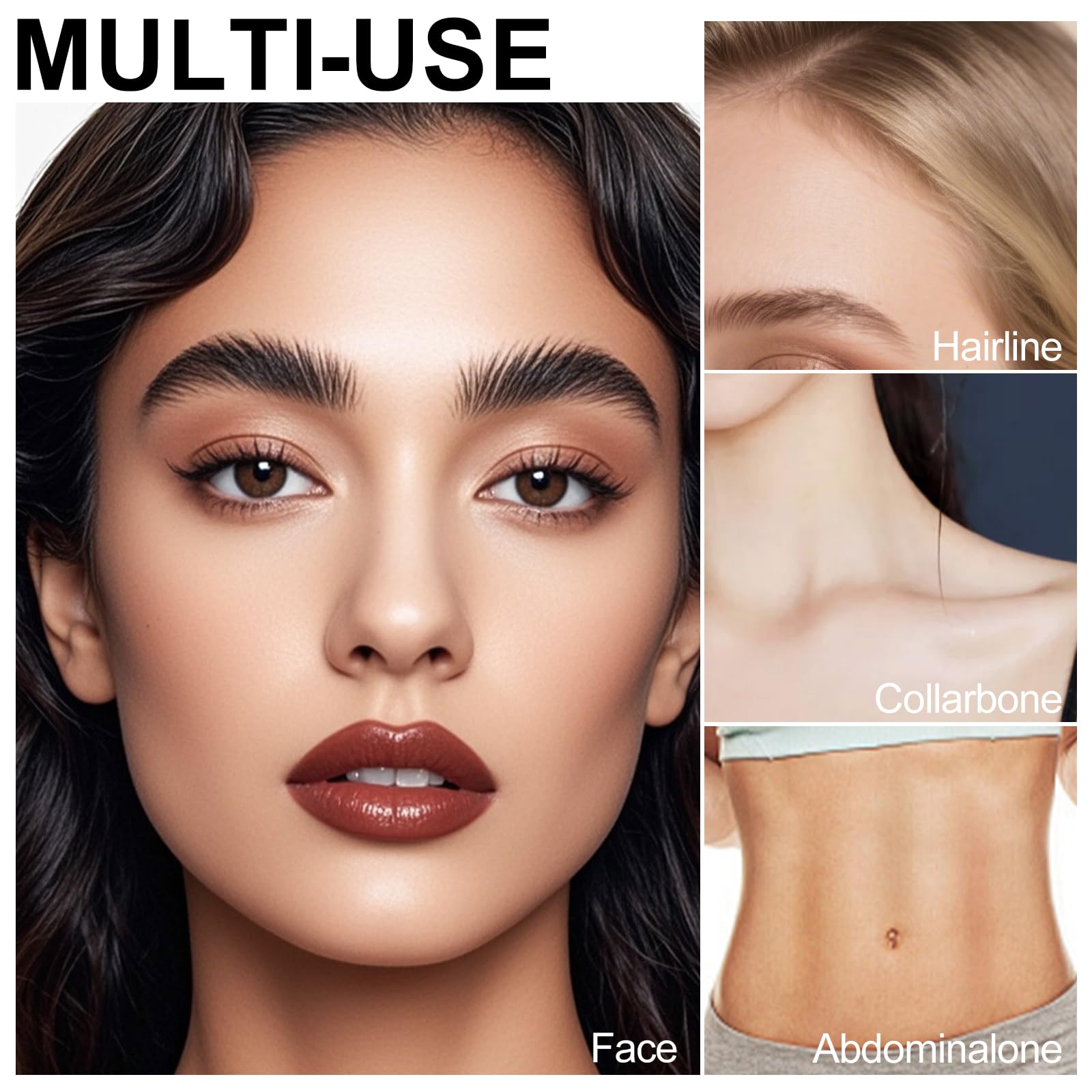 Before and after comparison using Erinde matte finish face shaping contouring makeup.