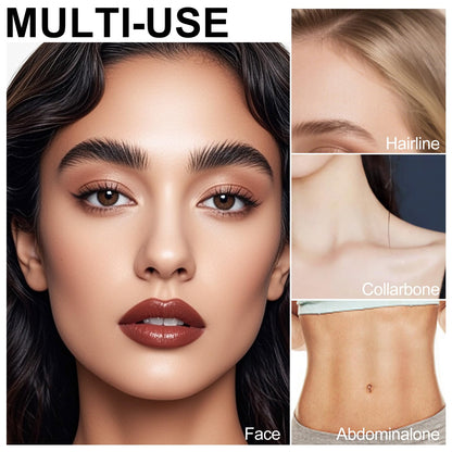 Before and after comparison using Erinde matte finish face shaping contouring makeup.