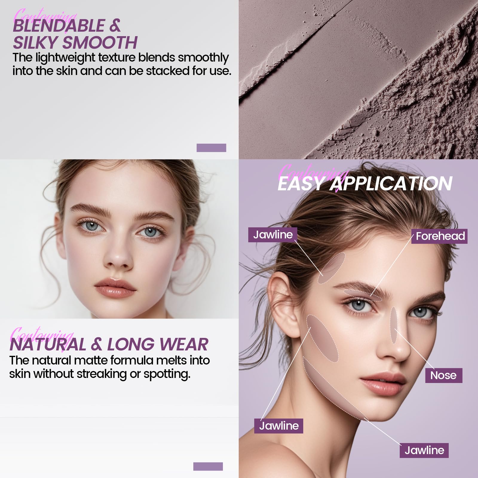 Noerrors face sculpting and nose contouring taupe powder texture close up