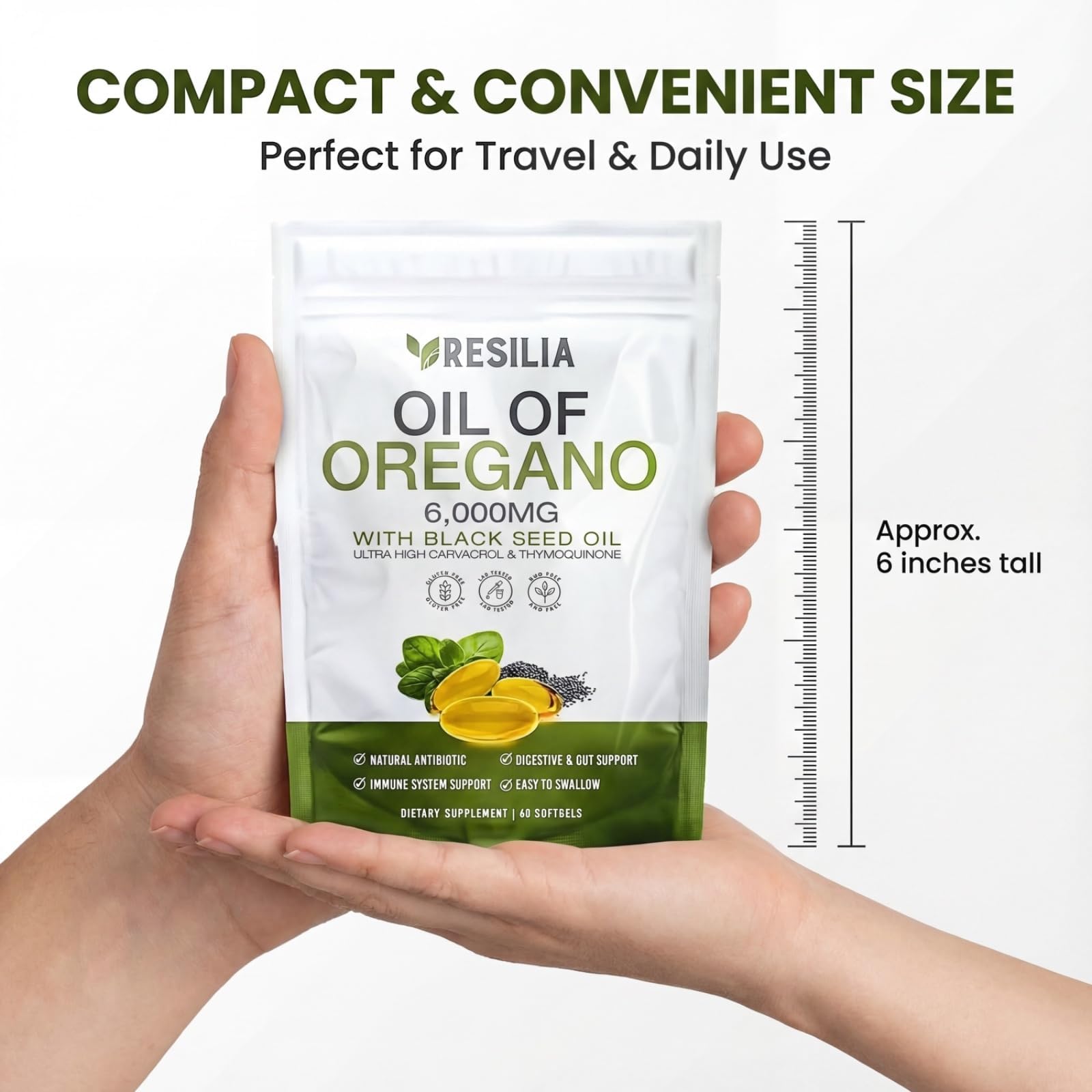 Resilia Oil of Oregano immune and digestive support capsules label details
