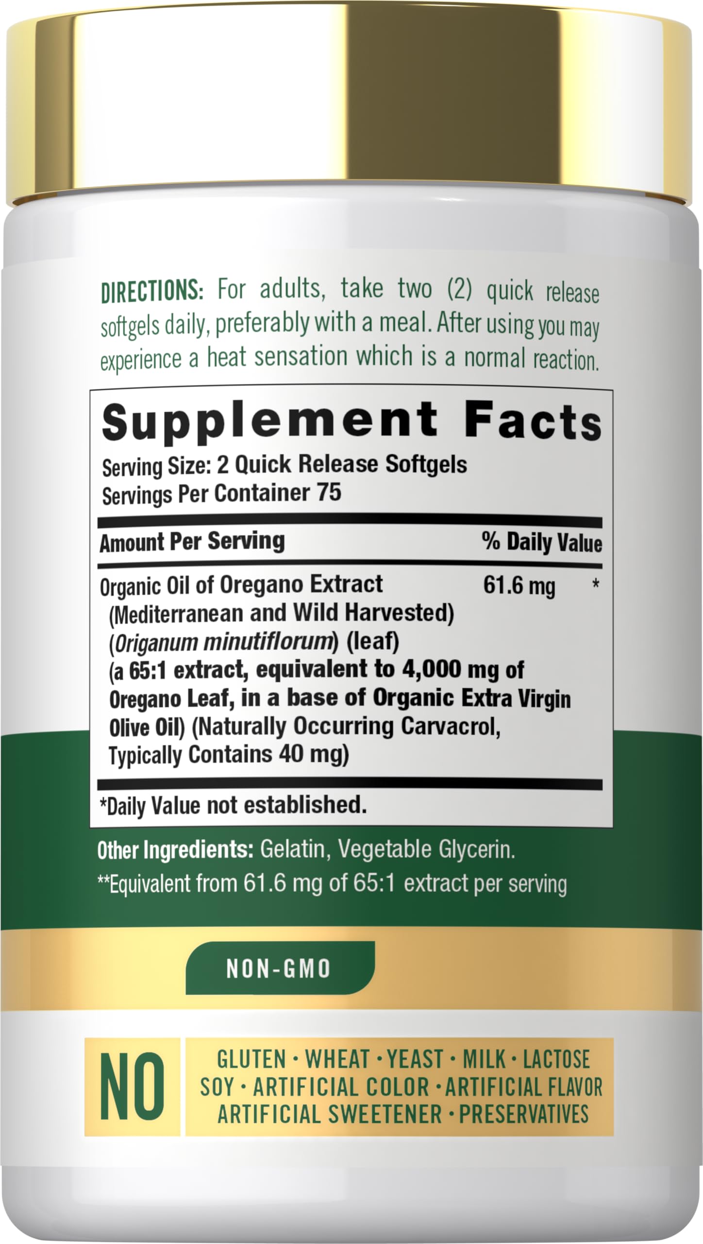 Carlyle Mediterranean traditional herb oregano oil supplement nutritional facts label