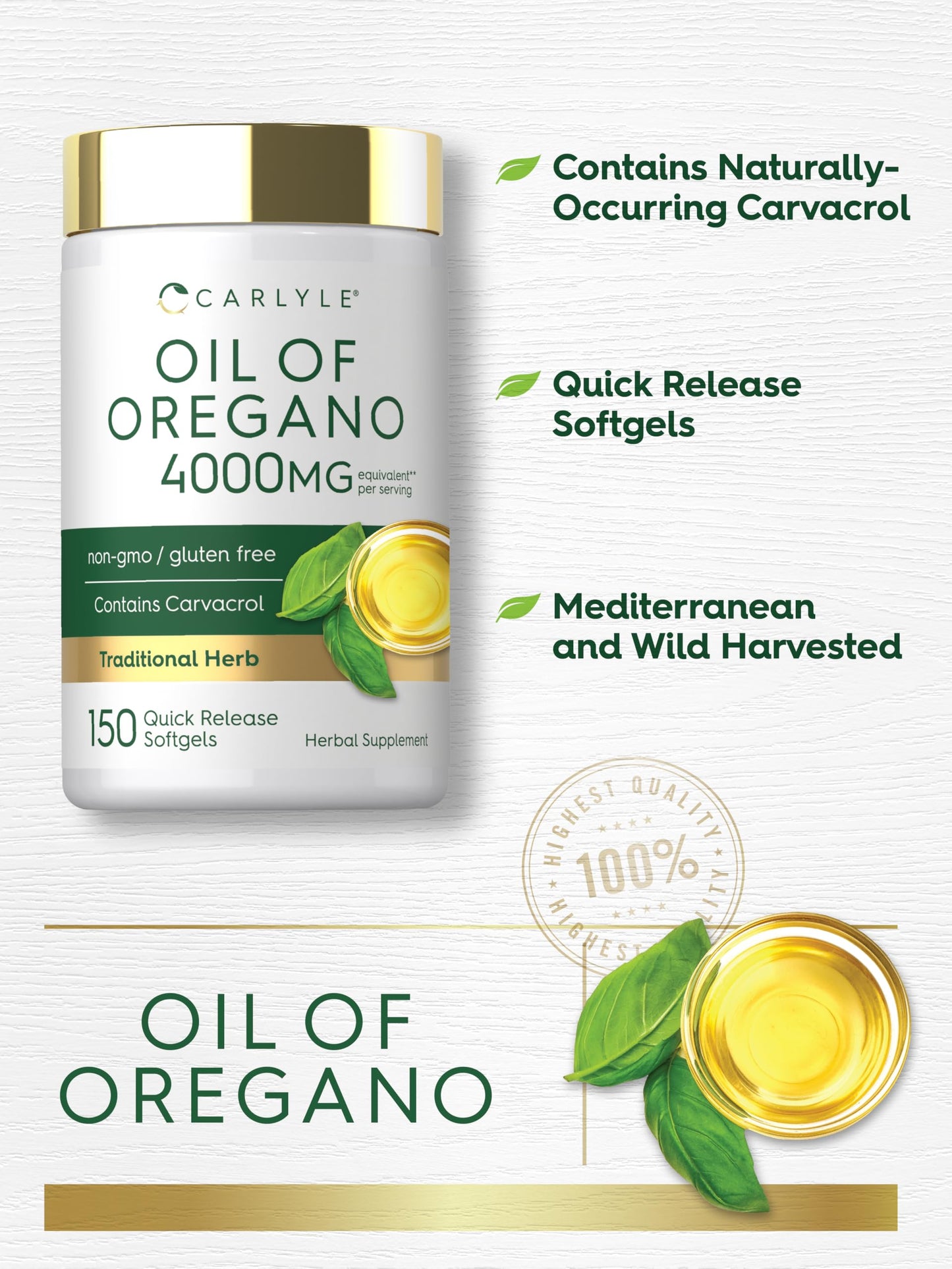 Close up of high potency Carvacrol rich oregano oil softgels by Carlyle