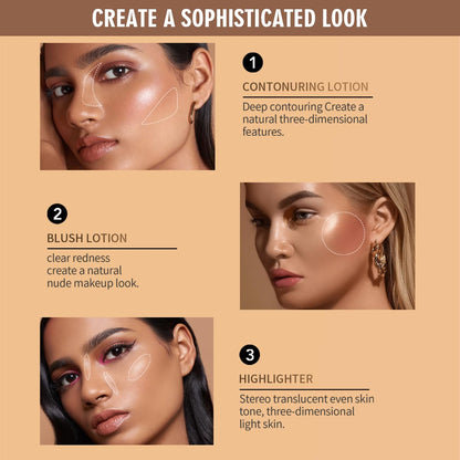 Model applying HOUSN liquid contouring bronzer onto cheekbones for a sculpted facial look