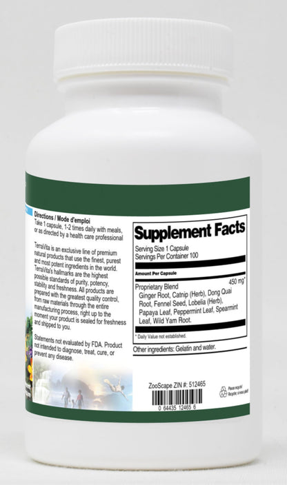 Terravita herbal formula 450 mg 100 capsules label detail