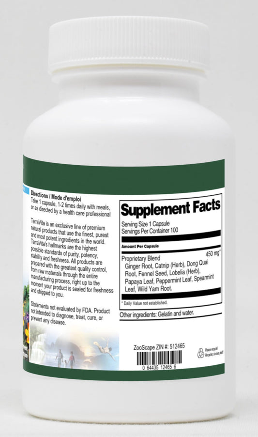 Terravita herbal formula 450 mg 100 capsules label detail