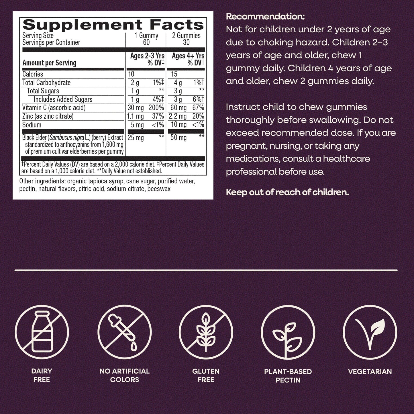 Nature's Way Kids Sambucus elderberry extract daily wellness supplement safety seals