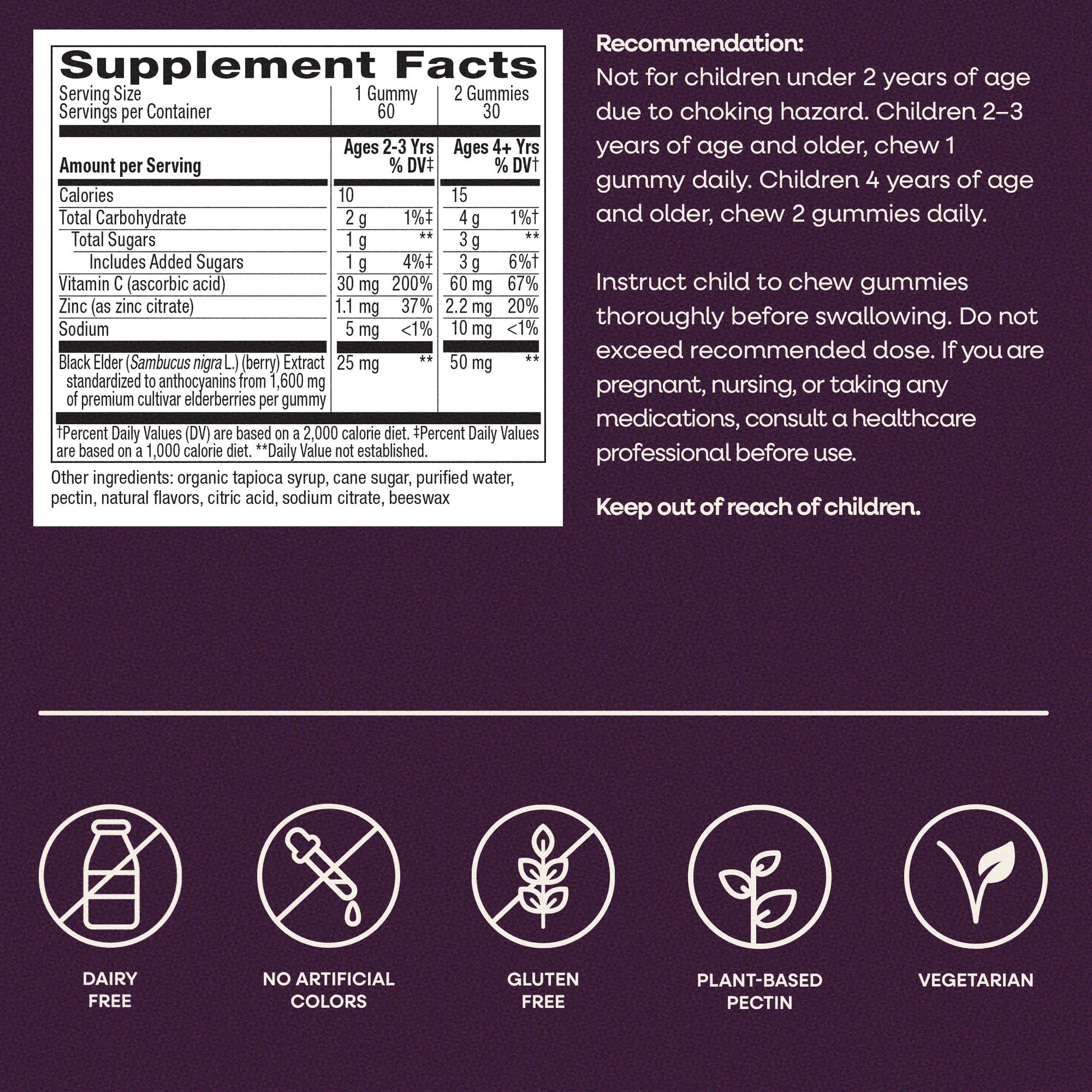 Nature's Way Kids Sambucus elderberry extract daily wellness supplement safety seals