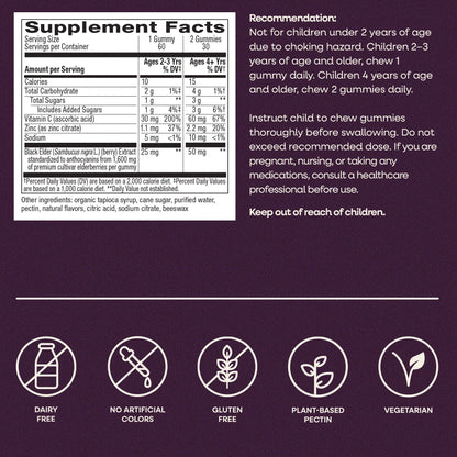 Nature's Way Kids Sambucus elderberry extract daily wellness supplement safety seals