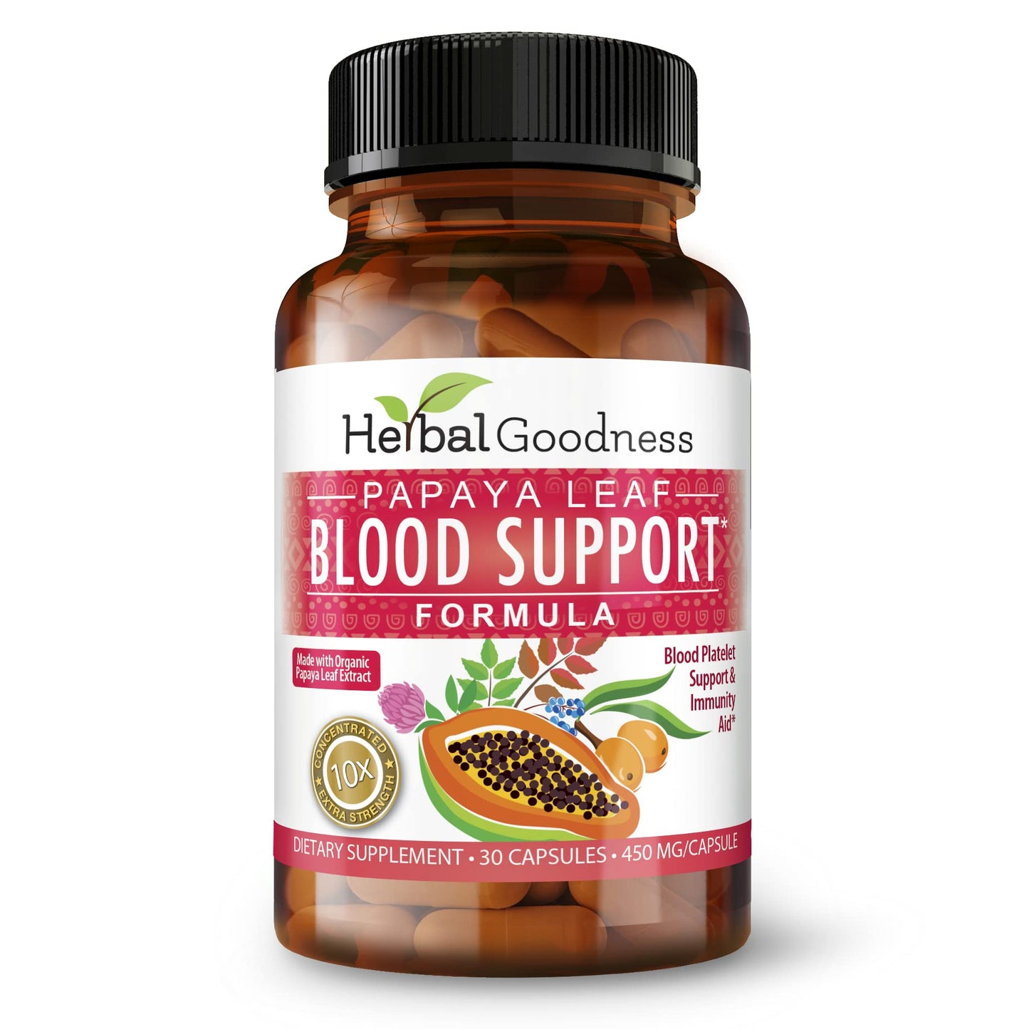 Herbal Goodness Papaya Leaf capsules supplement label details