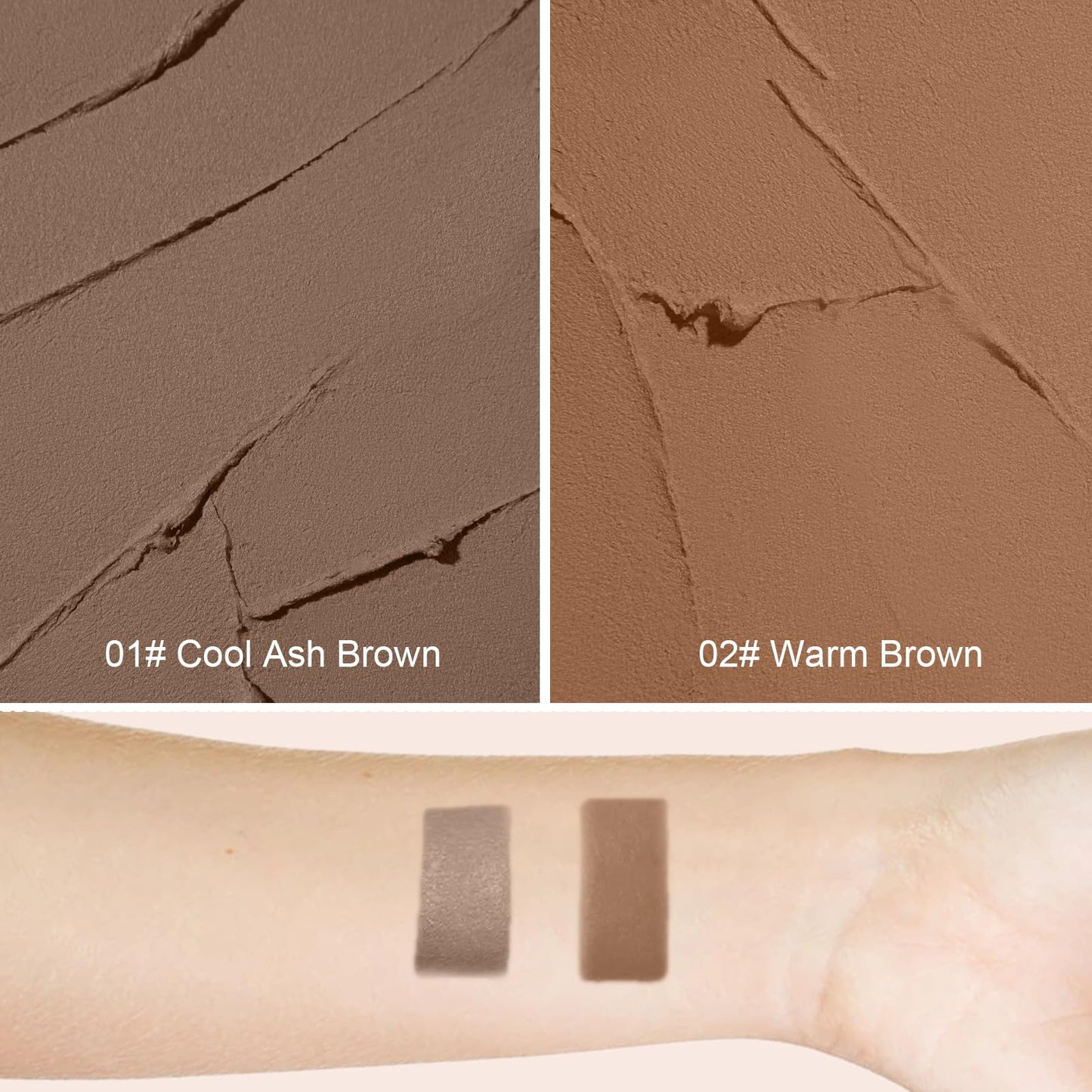 Okerker 01 Cool Ash Brown contour stick swatched on fair skin demonstrating the grey undertone shadow effect.