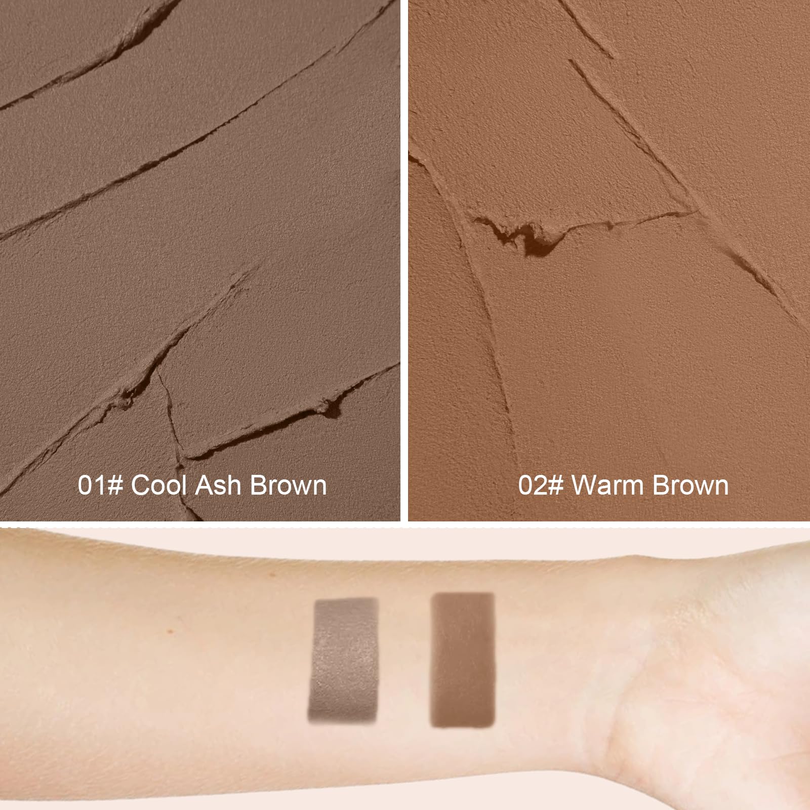 Okerker 01 Cool Ash Brown contour stick swatched on fair skin demonstrating the grey undertone shadow effect.