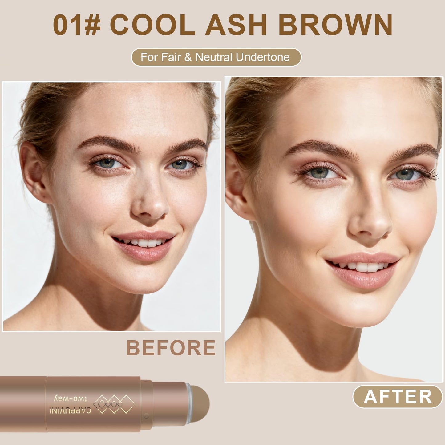Okerker matte cream bronzer and contouring stick showing the lightweight product texture and twist mechanism.