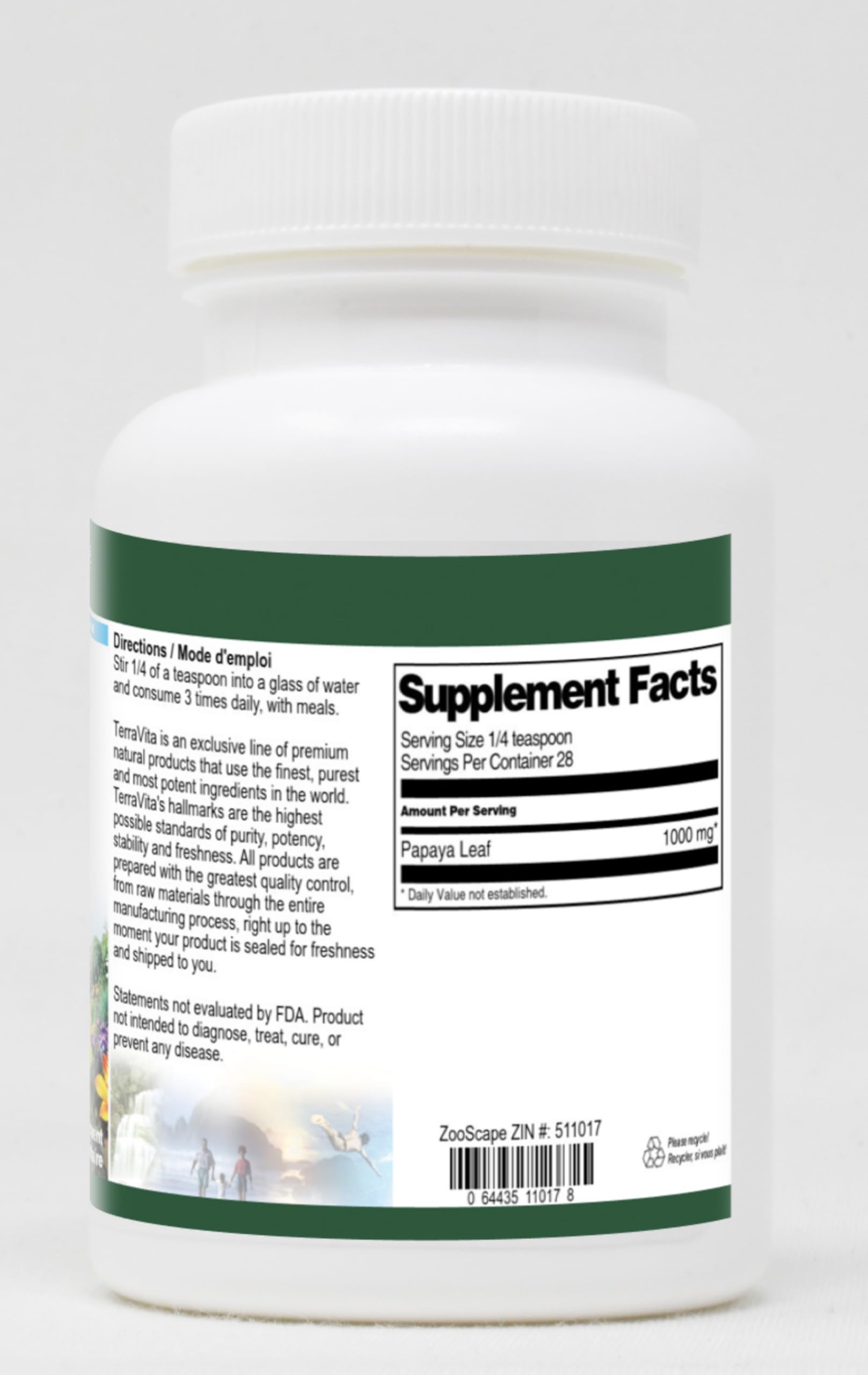 Authentic USA Terravita papaya leaf herbal supplement 1 ounce