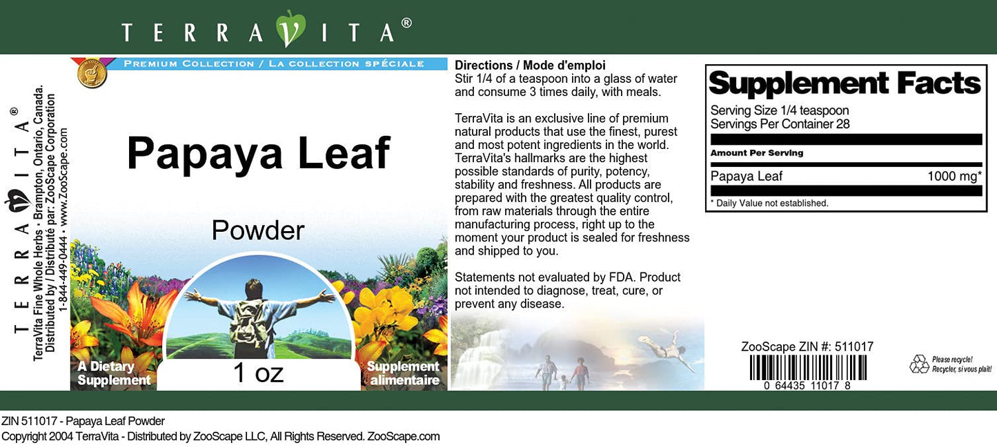 Side profile of Terravita pure papaya leaf powder packaging