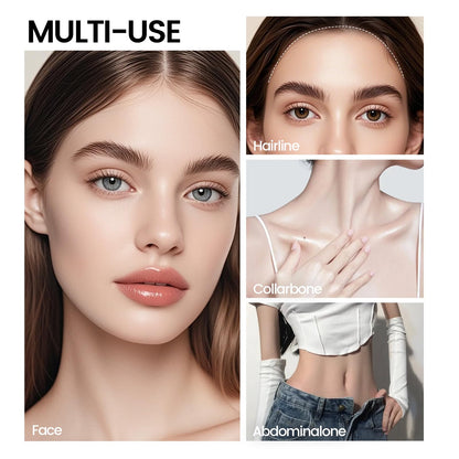 Waterproof cool grey brown contour makeup stick swatches on pale fair skin tone background