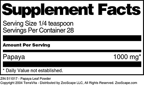 Close up of Terravita papaya leaf dietary supplement label