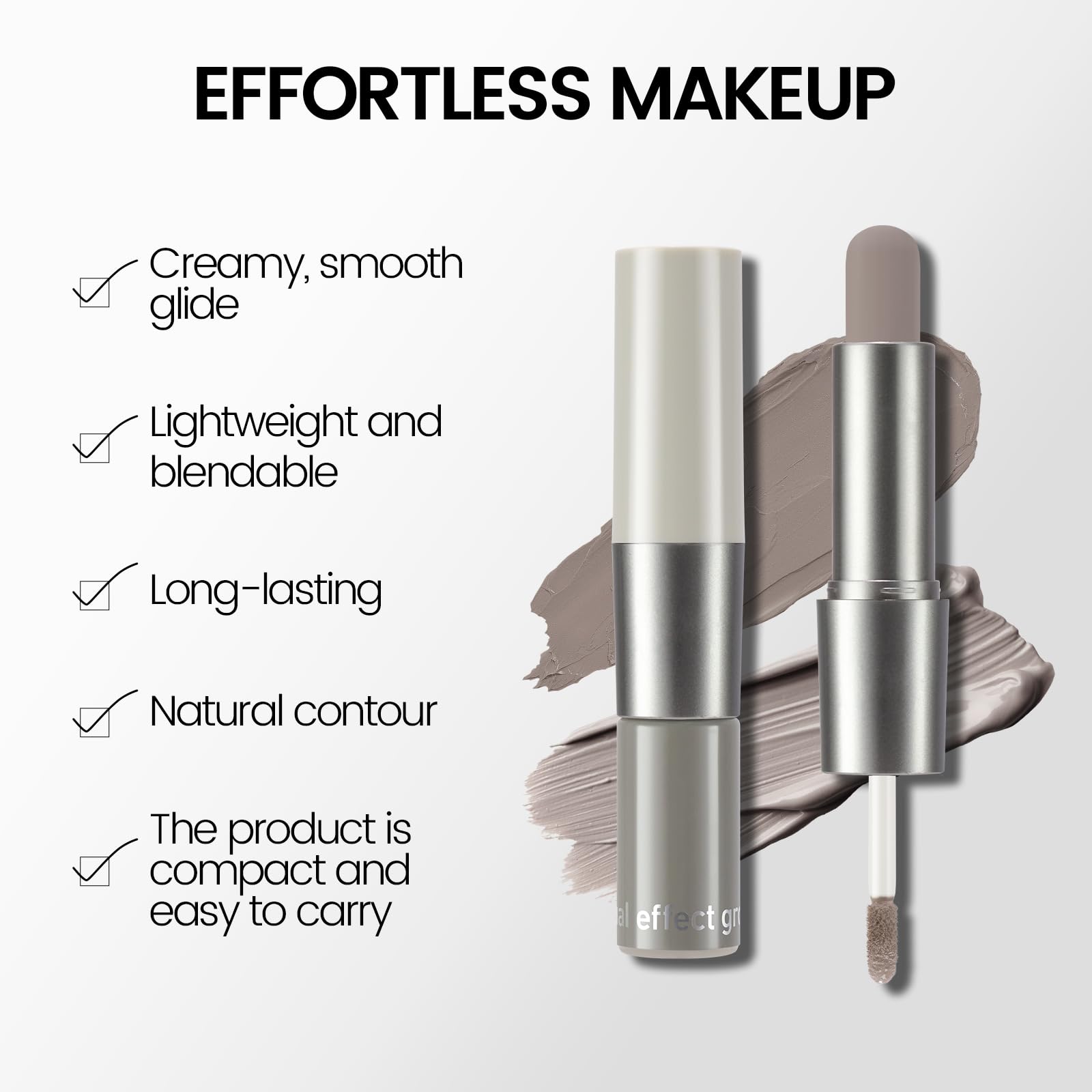 Erinde liquid and cream dual contour stick smudge proof formula application on nose and cheekbones