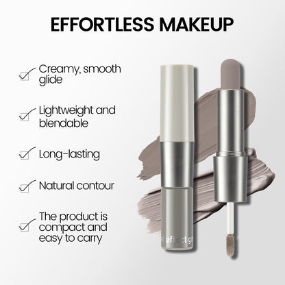 Erinde liquid and cream dual contour stick smudge proof formula application on nose and cheekbones