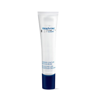 Gerovital 15 millilitres eye and lip cream packaging displaying active ingredients