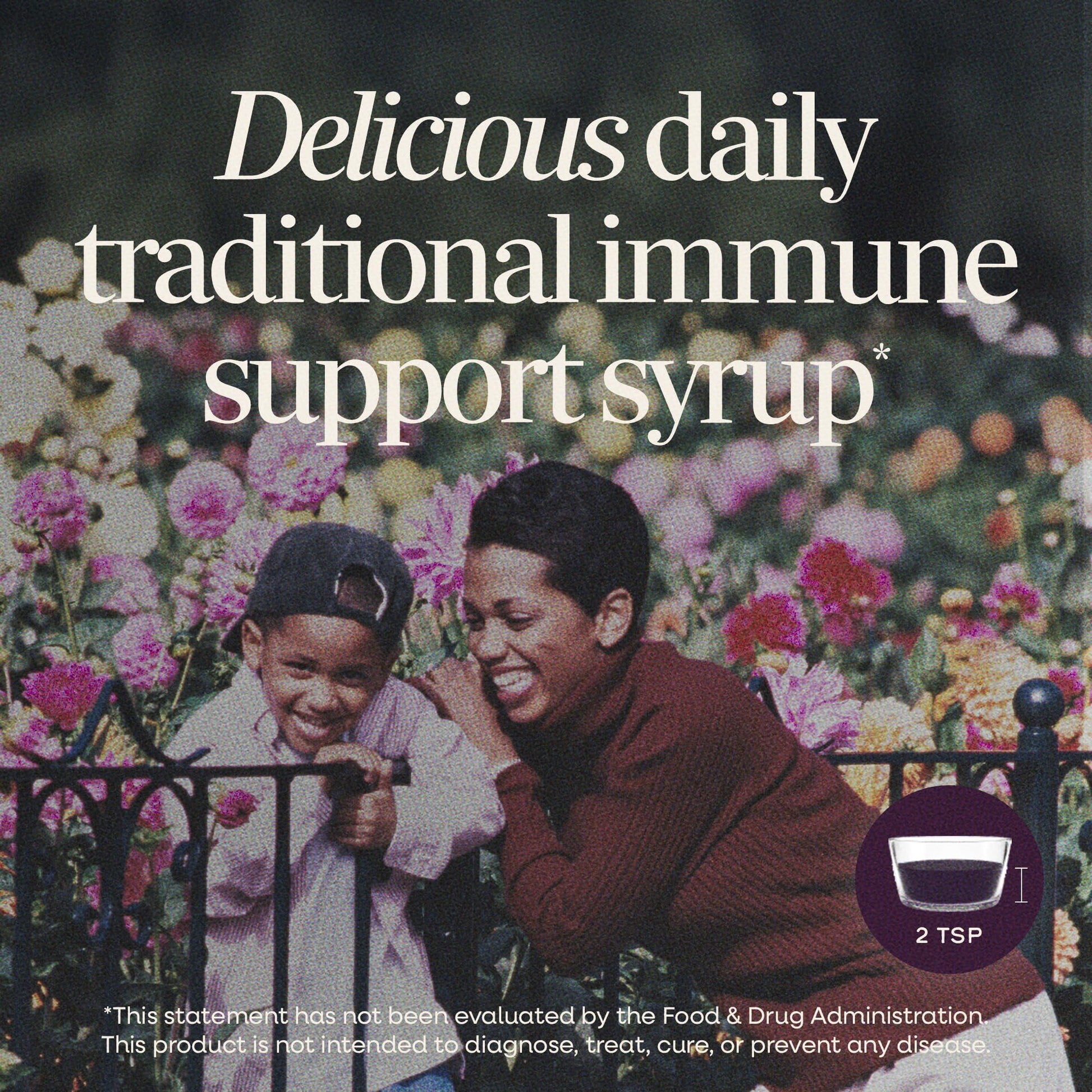 Side view of Nature's Way elderberry syrup bottle with dosage information