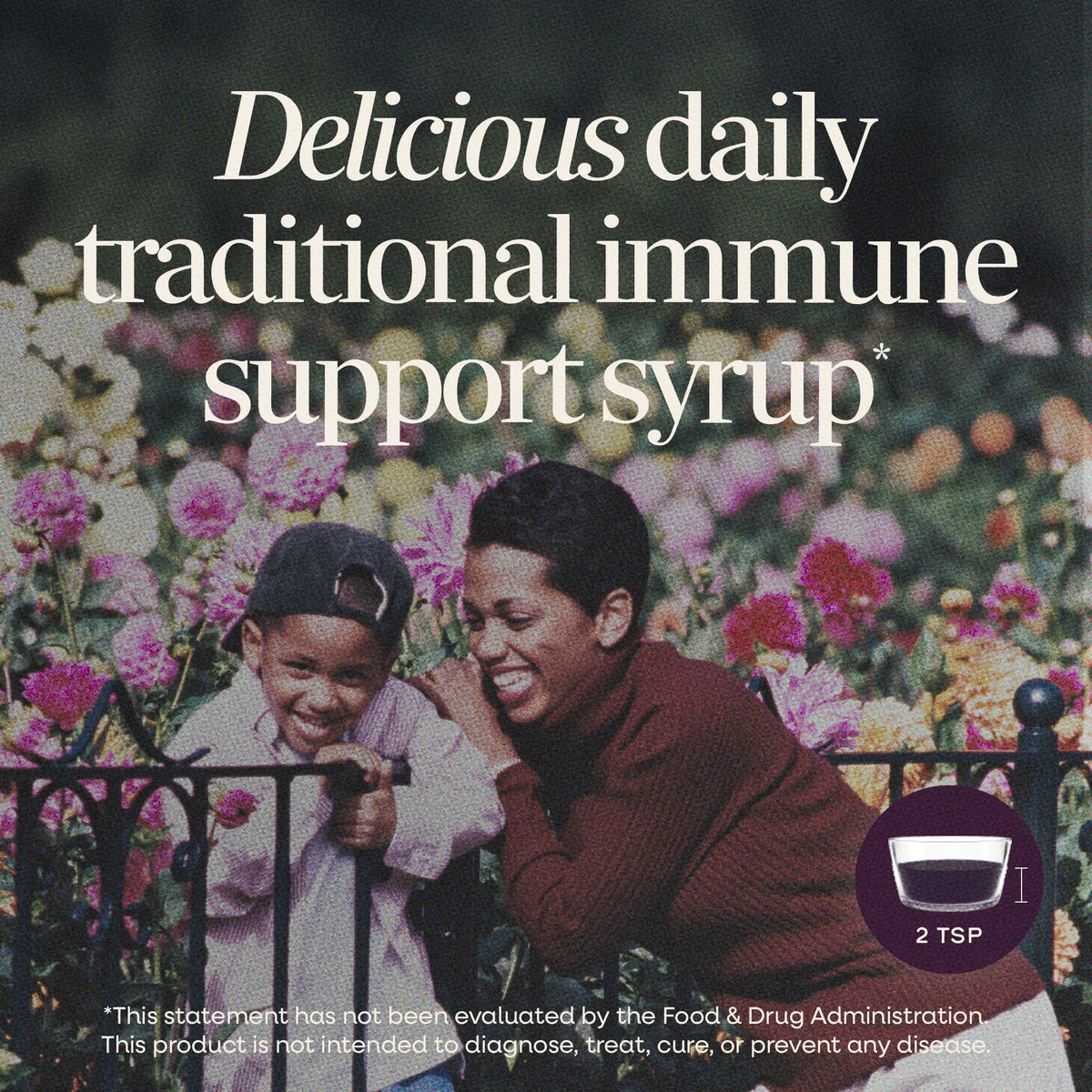 Side view of Nature's Way elderberry syrup bottle with dosage information