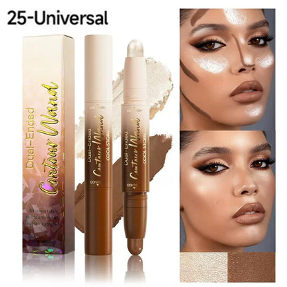 Waterproof long lasting double headed contour pen applied to different skin tones.